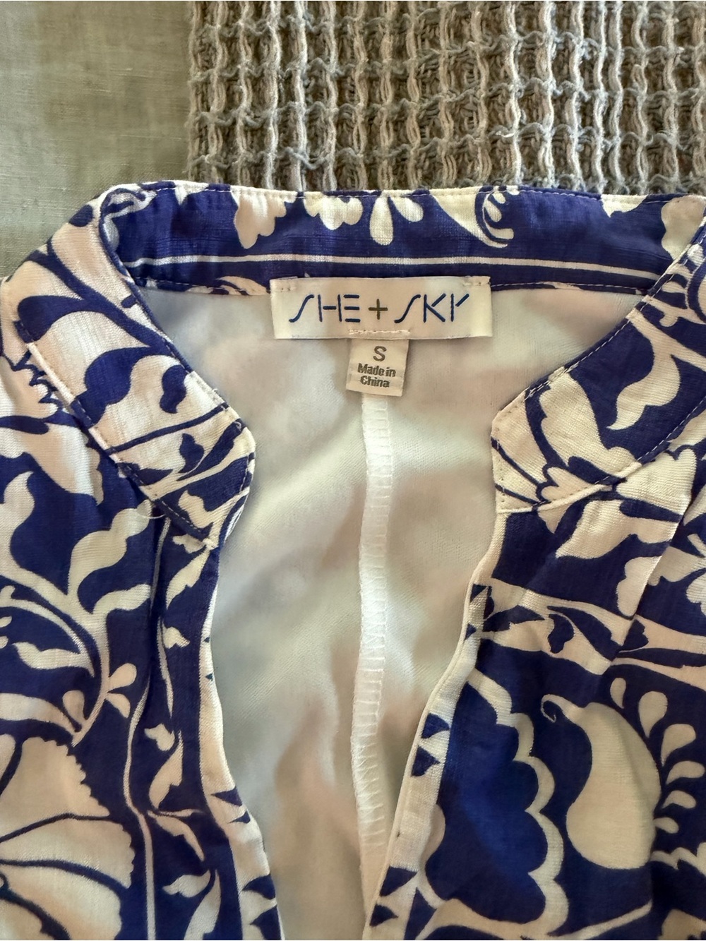 She + Sky Blue and White Floral Long Sleeve Maxi Dress - Picture 2 of 4